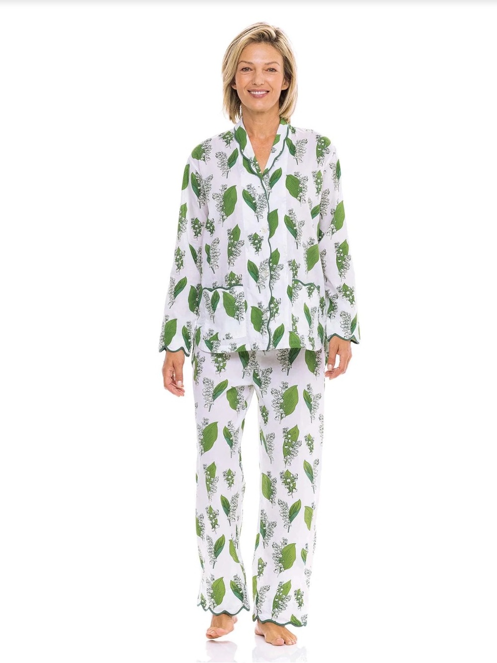 Heidi Carey Lily of the Valley Print Scallop Trim Two Piece Pajama Set Size XL